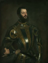 Retrato de Alfonso d&39;Avalos, Marquês de Vasto, na armadura com um pajem