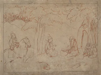 Rama e Lakshmana visitam o eremitério de um asceta, ca. 1775-80.