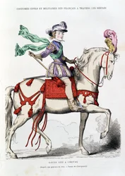 Luís XIII a cavalo a partir de uma gravura de 1615 - Desenho de Chevignard.