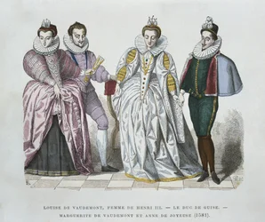 Louise de Lorraine-Vaudemont (1553-1601), esposa de Henri III, Duque de Guise (1549-88), Marguerite de Vaudemont (1564-1625) e Anne de Joyeuse (1561-87)