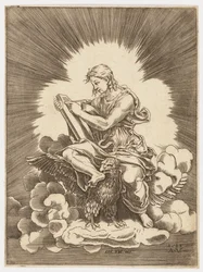 São João, escrevendo, sentado em uma águia