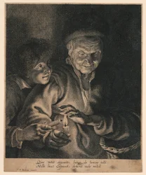 Velha e um menino com velas
