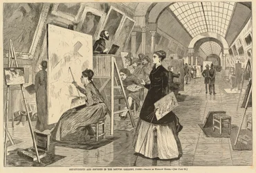 Estudantes de arte e copistas na Galeria do Louvre, Paris