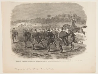 Carga do primeiro regimento de Massachusetts em um poço de rifle rebelde perto de Yorktown