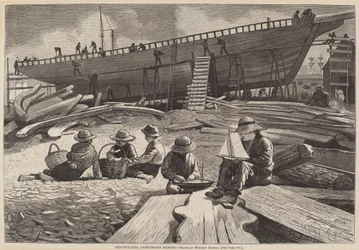 Construção de navios, porto de Gloucester