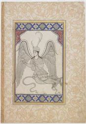 Um anjo, voando, com um copo e um frasco de vinho (FGA F1937.7)
