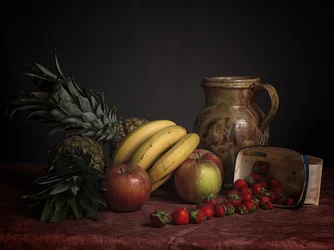 Natureza morta rústica com frutas