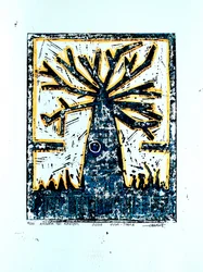 Árvore em xilogravura abstrata