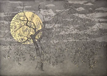 Flamenco poise, 2018, gravura e aquatint, com folha de ouro sobre papel