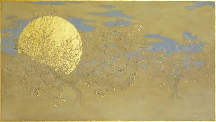 Felicidade, 2014, óleo e folha de ouro no painel