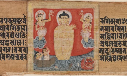 Buda dando segurança (Abhayananda) aos marinheiros, folha de um Pancavimsatisahasrika Prajnapramita disperso