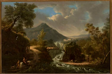 Paisagem italiana com um rio e um bastão