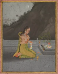Uma cena noturna de Shiva Puja (reto)