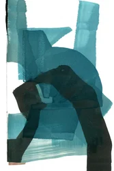 Formas abstratas em tons de azul-petróleo em camadas