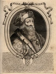 Retrato de Clotaire (Clothaire) I (497 - 561), Rei de Neustria e Rei dos Francos - Clothar I, Rei dos Francos - gravura de 