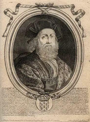 Dinastia dos Merovingianos: Retrato de Childeric III (714-755) Rei dos Francos - CHILDERIC III (d. 754) Rei dos Francos, 741-751, e último dos Merovíngios - gravura de 