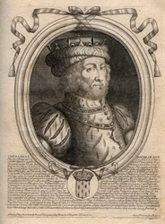 Retrato de Caribert, rei dos Francos (561-567) - Caribert ou Charibert (d.567) Rei dos Francos - gravura de 
