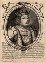 Retrato de Carlos V o Sábio (1338 - 1380) - Carlos V o sábio ou Carlos V o Sábio, Rei de França da Casa de Valois - gravura de 