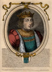 Retrato de Carlos V o Sábio (1338 - 1380) - Carlos V o sábio ou Carlos V o Sábio, Rei de França da Casa de Valois - gravura de 