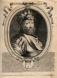 Retrato de Childeric I, rei dos Francos Salianos (436-481) - CHILDERIC I Rei dos Francos Salianos - gravura de 