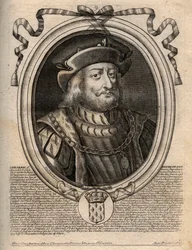 Retrato de Chilperic I (539 - 584), Rei de Neustria - Chilperic I, Merovingian King of France - gravura de 