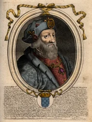 Retrato de Clotaire (Clothaire) I (497-561), Rei de Neustria e Rei dos Francos - Clothar I, Rei dos Francos - gravura de 