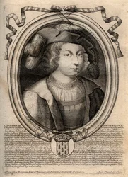 Retrato de Clothaire III (652 - 673), Rei de Neustria e Borgonha - Chlothar III ou Clotaire III, Rei dos Francos da casa dos Merovingianos - gravura de 