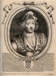 Retrato de Dagobert II, Rei dos Francos de 711a 716 - Dagobert II (676-679), Rei da Austrália - gravura de 