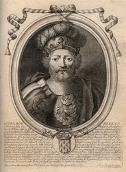 Retrato de Eudes (Odon) (v. 860 - 898), Conde de Paris e Troyes, depois Rei da França - Conde EUDES de Paris eleito ao trono francês após a deposição de Carlos Imperador - gravura de 