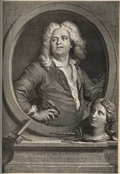 Retrato de Guillaume Coustou (1677-1746) Escultor francês - gravura de Larmessin depois de J.de Lien