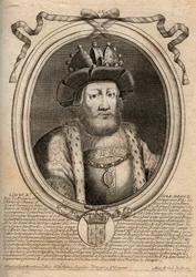 Retrato de Luís II o Begue ou o Faineant (846 - 879), Rei dos Francos - Luís II O Gago 848 a 879 - gravura de "Les Augustes Representations de tous les Kings de France de Pharamond a LouisXIV", Paris