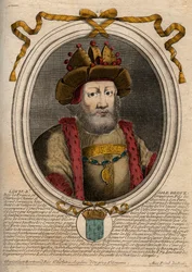 Retrato de Luís II o Begue ou o Faineant (846 - 879), Rei dos Francos - Luís II O Gago 848 a 879 - gravura de "Les Augustes Representations de tous les Kings de France de Pharamond a LouisXIV", Paris