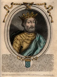 Retrato de Luís VIII (1187-1226), Rei de França - Luís VIII (1187-1226) Rei de França - Gravura de "Les Augustes Representations de tous les Kings de France depuis Pharamond à la LouisXIV", Paris