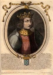 Retrato de Luís X o Hutin (1289 - 1316), Rei de França - Luís X (1289-1316) o Teimoso, Rei de França e Navarra - gravura de 