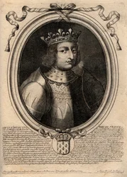 Retrato de Luís X o Hutin (1289 - 1316), Rei de França - Luís X (1289-1316) o Teimoso, Rei de França e Navarra - gravura de 