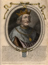Retrato de Philippe VI de Valois (1293-1350), Rei de França - Philip VI de Valois (1293-1350) Rei de França - gravura de "Les Augustes Representations de tous les Kings de France de Pharamond a LouisXIV", Paris