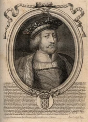 Retrato de Thierry III (ca. 657-691), rei dos Francos de Neustria (673-675) e rei de todos os Francos (679-691) No livro está escrito "Thierry I" mas é um erro - Theuderic III (Theuderich, Theoderic, Theodoric), Rei de Neustria (673-675) a