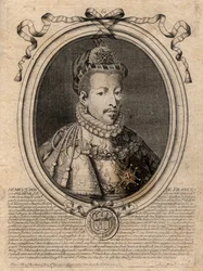 Retrato do Rei de França Henrique III (1551-1589) - Retrato de Henrique III (1551-89) rei de França - gravura de 