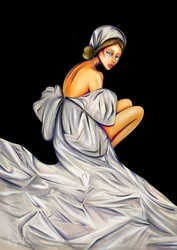 Mulher pensativa de branco