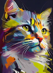 Gato bonito abstrato, Pintura a óleo com pinceladas, impressões de arte mural