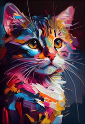 Pintura abstrata de um gato bonito, pinceladas, arte de parede | impressão a pedido