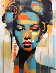 Mulher negra moderna abstrata, retrato abstrato, Arte de parede | Impressões em tela