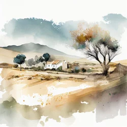 Paisagem abstrata em aguarela do sul de Espanha, Moldura de parede | Impressões em tela