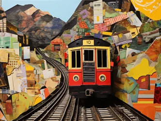 Estação de comboio funicular Autocolantes Collage, impressões de arte em tela a pedido