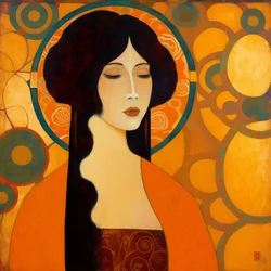 Retrato de rosto de uma jovem japonesa com os olhos fechados, impressões em tela