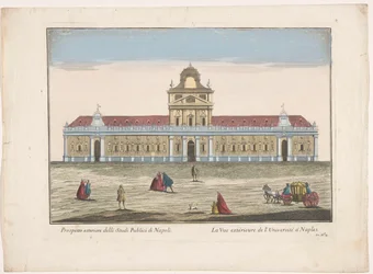 Vista da Universidade de Nápoles
Prospetto esteriore delli Studi Publici di Napoli (título sobre o objecto)