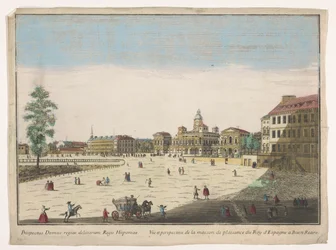 Gezicht op het Palacio del Buen Retiro te Madrid
Vista e perspectiva da casa de prazer do Rei de Espanha em Buen Retiro (título sobre o objecto)