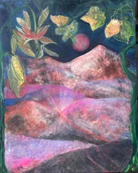 Lua cor-de-rosa sobre as serras, 2025 (óleo sobre tela)