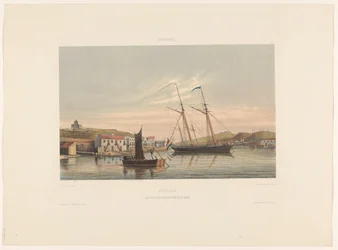 Porto de Willemstad Curaçao. Ancoradouro de navios de guerra no porto (título no objeto)
