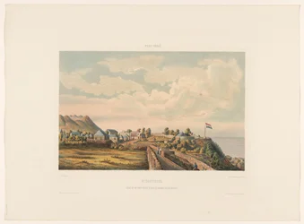 Santo Eustáquio Santo Eustáquio. Vista de Fort Oranje, a cratera, tirada da reitoria (título no objeto)